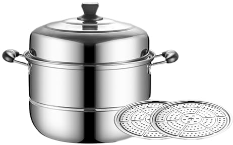 Olla de vapor de acero inoxidable para cocinar, olla grande de 2 niveles para cocinar al vapor, para cocina, verduras, huevos, estufa de Gas