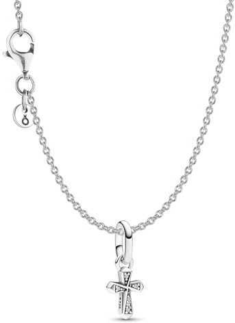 PANDORA Damen-Kette Funkelndes Kreuz Silber 68324 | zeitloses Schmuckstück für Frauen, modisches Accessoire