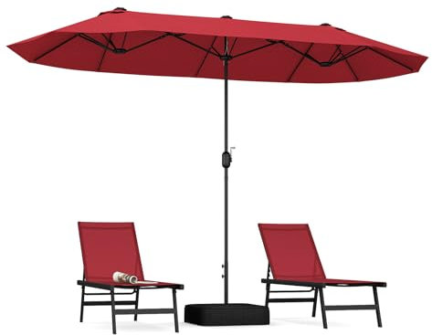 NOURIS 4 m Terrassenschirm, extragroßer Sonnenschirm for den Außenbereich mit Sockel, Kurbelgriff und Sicherheitsschloss, Marktschirme, Sonnenschutz for Garten, Strand und Hof(Wine)