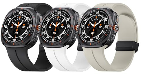 NotoCity Armband för Samsung Galaxy Watch Ultra 47 mm, magnetiskt sportband för män kvinnor, svart silikon + vit stjärnljus
