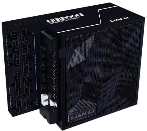 Lian Li Edge Serie - 1200W Full Modular Power Supply (Fan USB Hub Included) - Gold - ATX 3.1 - PCIE 5.1 Support - 12V-2x6 Connector - L-Shape Design for Dual Chamber Case - Black (EG1200G.BH)