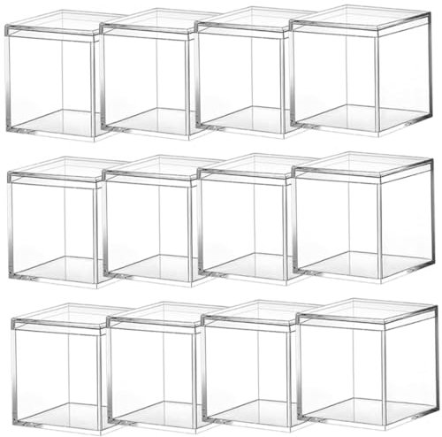 BEBEMOKO 12 Stück Acryl-bonbonbox Kleine Quadratische Transparente Aufbewahrungsbox Mit Deckel Als Schmuckbox Aufbewahrungsbehälter Für Süßigkeiten Lagerung