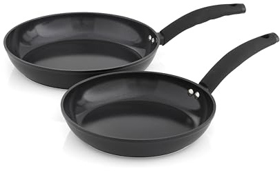 Swan Stealth 2 Piece Forged Aluminium Frying Pan Set with 5X Stronger Toxin Free Ceramic Coating, 24/28cm Frying Pans, Induction Compatible, Black
