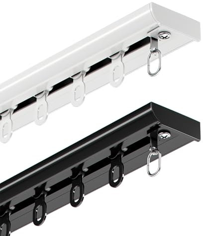 Einläufig Gardinenschiene aus Aluminium - Schwerlast-Vorhangschienen - 1-läufige Vorhangschiene - Deckenmontage - ideal für Duschfenster, Privatsphäre und Heimdekoration(White,1.1m/3.6FT)