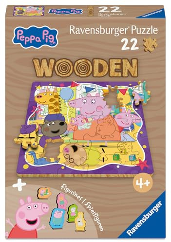 Ravensburger Puzzle Peppa Wutz Freundschaftsparty - 22 Teile Holzpuzzle | 22 Teile Holzpuzzle, Mit 5 Whimsies und 5 Holzspielfiguren, Kinderpuzzle ab 6 Jahre, Ravensburger Qualität