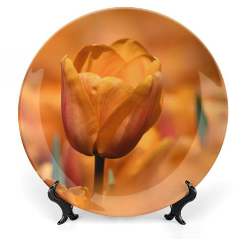 Orange Flower Spring Decorative Plate for Wall Ceramic Home Wobble-Plate with Display Stand Table Decor Ornament Modern Home Decoration Dinner Plate Dessert Dish 10