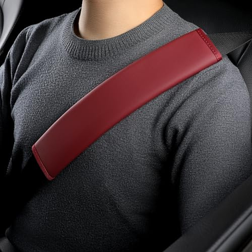 POKSRI 2PS seat Belt Cover pad,Faux Leather Seatbelt Covers Strap Shoulder Cushion for Driver Accessories,Backpack, Shoulder Bag (Wine)