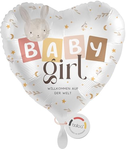 balloa Herzballon Willkommen auf der Welt, XXL Folienballon Mädchen, 53 cm | Willkommen auf der Welt Schriftzug, Herzform, XXL, heliumgeeignet, ungefüllt, zarte Deko zur Geburt eines Mädchens