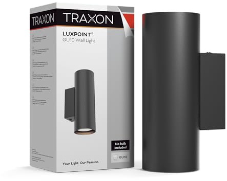 TRAXON LUXPOINT Aplique de Pared Cilindrico- Wall Light para Bombilla GU10 (No Incluida) Luz Bidireccional Arriba y Abajo IP20 Interior 220V Diseño Moderno (Negro, Cilindrico Doble)
