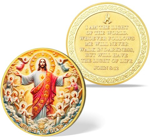 BraveBloom Light of Life Jesus Challenge Coin – Sacred Heart John 8:12 Bible Verse Medallion – Christian Faith Pocket Token– Religious Inspiration Encouragement Gift for Men and Women
