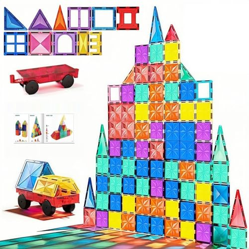 Kiuiom Magnetbausteine,Magnetische Fliesen,Magnete Kinder Stärker,Magnetische Bausteine,Magnet Spielzeug für Geschenk,Lernen Sensorische Montessori Spielzeug für 3+Jahre alte Jungen und Mädchen