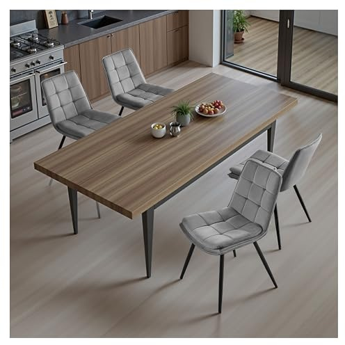 STOOLINK 4er Set Esszimmerstühle, Gepolsterter Stühle Esszimmer aus Samtstoff, Küchenstuhl mit Rückenlehne, Armloser Essstühle mit Ziersteppung, für Esszimmer, Wohnzimmerstühle - Grau