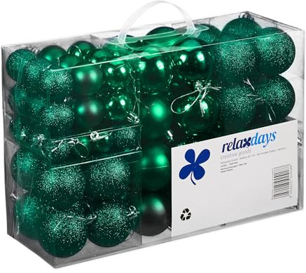 Relaxdays Palline di Natale, Set da 100, Addobbi Natalizi, Opache, Lucide, Glitterate, ∅ 3,4 e 6 cm, Deco, Verde Scuro