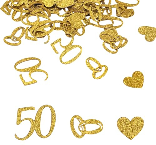 100pcs 50th Wedding Anniversary Confetti, Gold Glitter Paper Confetti 50 Golden Gift Decorations Wedding Table Scatter for 50th Anniversary Celebration Party Birthday Party Supplies