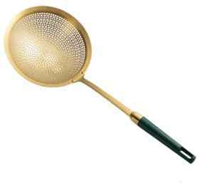 Cucharón grande de acero inoxidable 304, versión extendida chapada en oro verde oscuro, herramienta de cocina multiusos (44,5 x 18 cm)