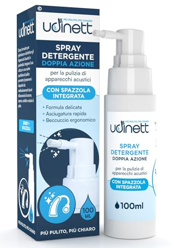 Limpiador de Audífonos en Spray 100ml Udinett - Limpiador con Cepillo contra Cerumen y la Suciedad - Limpieza de Auriculares Bluetooth - Efecto Limpio Inmediato - Fórmula sin Alcohol