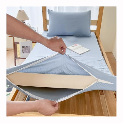 Mswborml Tinta Unita Copertura per Materassino con Cerniera, Antiscivolo Coprimaterasso Futon Cotton per Cerniera, Morbida Fodera Materasso Matrimoniale Singolo, Lavabile,A,180x200cm/71x79in