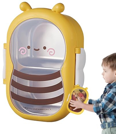Huxibai Caja De Almuerzo Infantil De Acero Inoxidable,Contenedores Acero Inoxidable Meriendas | Caja Alimentos Compartimentos Infantil Colegio Oficina Guardería Excursiones