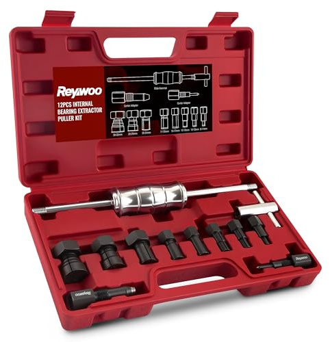 Reywoo Blind Hole Collet Bearing Puller Set, Slide Hammer Bearing Puller Set with Expandable Collets 8-32mm, 12pcs Pilot Bearing Removal Tool Internal Bearing Extractor Puller Kit