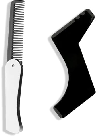 JYNXOR 2Pièces Peigne Barbe, Peigne Barbe Homme, Peigne a Barbe Homme, Peigne à Barbe, Peigne Homme, Peigne Cheveux Homme, Peigne en Acier Inoxydable, Peigne à Barbe Homme, Pliable, pour Contour Barbe