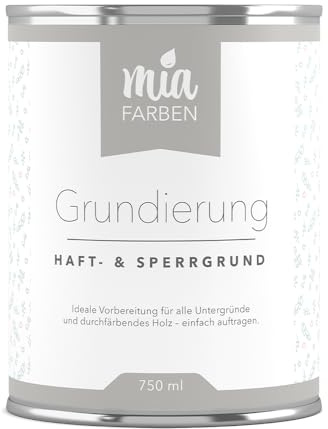 miafarben Grundierung – Haft- und Sperrgrund für Holz & mehr – ideale Vorbereitung für Kreidefarbe & Lack – weiß, wasserbasiert, isolierend (750ml)
