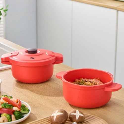 FACAIIO Autocuiseur à Micro-Ondes avec cuiseur Vapeur Multifonction pour Riz, pâtes, légumes, polypropylène et Silicone, Compact, 27,5 x 14 cm, Rouge