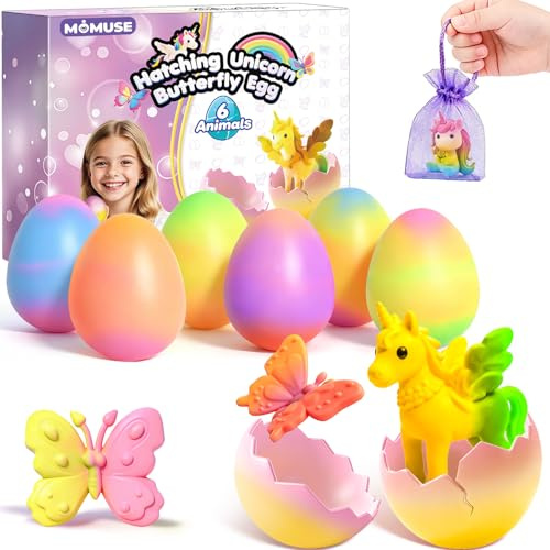 MOMUSE Einhorn Schlüpf-Ei für Kinder 6 PCS, Bastelset Kinder | Sichere leichte Expansion, Mitgebsel Kindergeburtstag Mädchen Jungen 3 4 5 6 7 8 Jahre, Ostergeschenke