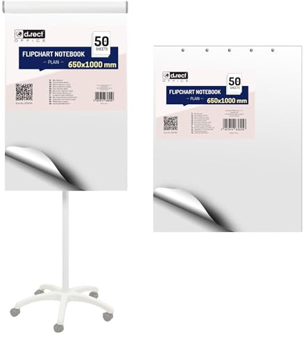 D.RECT Bloc de Papel para Flipchart 650×1000 mm – Pack de 2 Bloques, 100 Hojas – 80 g/m² Superficie Lisa – Papel Profesional para Presentaciones