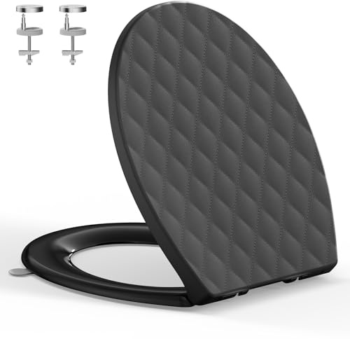 YEAUPE PRO toalettlock med automatisk sänkning O-form, toalettsits med quick release-funktion och mjuk stängning automatisk sänkning – toalettsits med justerbara gångjärn, svart 44,6 x 37,1 cm