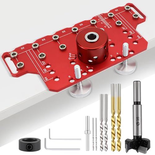 2 in 1 Bohrschablone, 35mm Scharniervorrichtung, Lochreihenschablone | Für Regalstifte, inkl. 5mm und 1/4 Zoll Bohrer, Präzises DIY Holzbearbeitungswerkzeug für Möbelbau