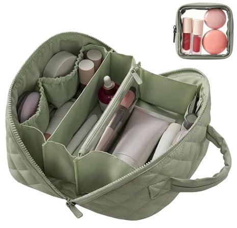 LuminaVerde Neceser, Gran Bolsa de Viaje con Compartimentos, Estuche de Maquillaje Impermeable para Mujeres, Organizador de Maquillaje y Neceser (Verde)