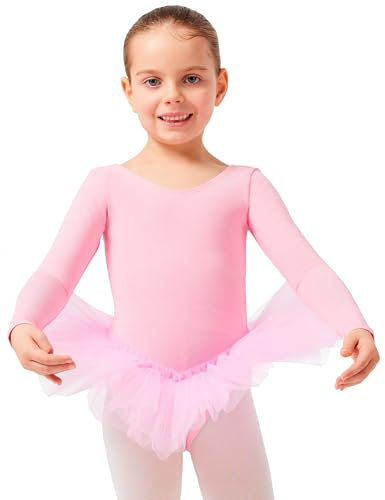 tanzmuster ® Ballettkleid Mädchen Langarm - Alea - (Größe 92-170) Tutu aus weicher Baumwolle Ballettbody Ballett Trikot in rosa, Größe 140/146