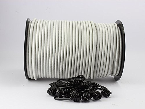 8mm Expanderseil weiß 20m + 10 Spiralhaken Gummiseil Planenseil Haken Seil