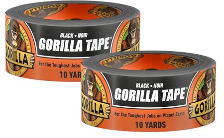 Gorilla Tape, Duct, Utility, Triple Layer Strength, Indoor & Outdoor, Weather Resistant Shell, 1.88 in x 10 yd, Black, (Pack of 2)
