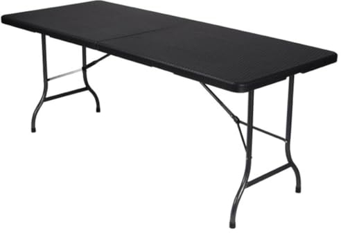 Toolland Klapptisch Campingtisch, Rattan-Look, Weiß, 180 cm x 75 cm x 74 cm