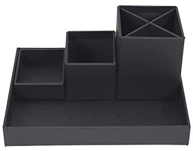 Bigso Box of Sweden LENA Skrivbordsorganisatör för pennor, gem och klisterlappar etc. – sorteringslåda med 4 fack – organisationssystem av fiberskiva och papper – mörkgrå