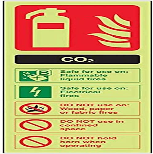 VSafety Feuerlöscher-Schild, im Dunkeln leuchtend, CO2-Kennzeichnung, 100 x 280 mm, starrer Kunststoff