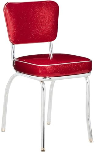 Richardson Seating Glitter Sparkle Retro Chrome Kitchen Chair with 2 Box Seat, Red