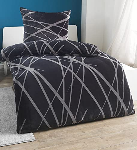 MALIKA Winter Plüsch Bettwäsche Nicky-Teddy Cashmere Coral Fleece 135x200 155x220 200x200 Kissenbezug 80x80 Verschiedene Muster, Größe:135 x 200 cm, Design - Motiv:Anthrazit Dream