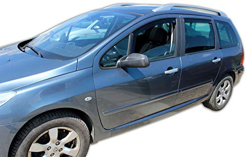 J&J AUTOMOTIVE Heko Déflecteurs d'air et de Vent pour Peugeot 307 2001-2007 Break, Lot de 4pcs, Teintés, Avant et Arrière, Aérodynamique