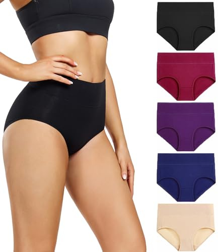 wirarpa Ladies Knickers Cotton Full Briefs High Waisted Underwear Panties for Women 5 Pack Size 2XL