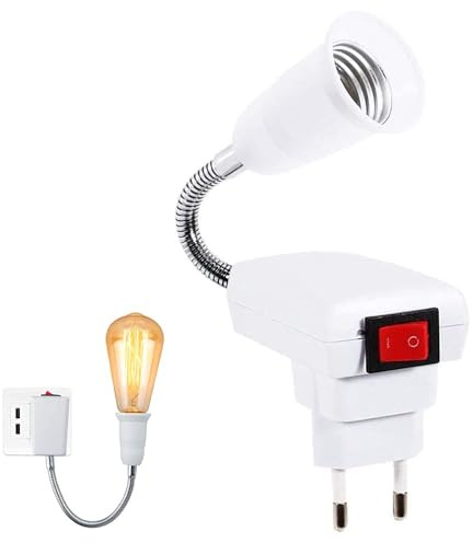 Zerodis E27 Sockeladapter mit Ein/Ausschalter flexible Glühlampe Lampenfassung Verlängerungsadapter Konverter Schraubfassung(EU-Stecker)