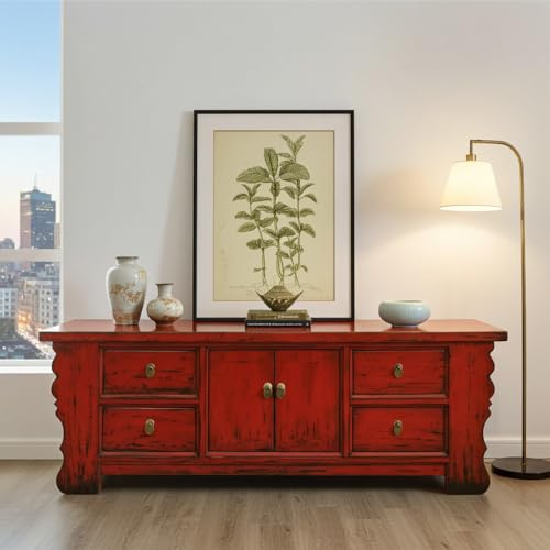 OPIUM OUTLET Chinesisches Lowboard Sideboard Kommode Büffet Anrichte rot China Shabby Chic Vintage Holz