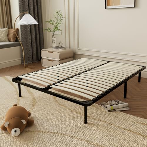 DEWINNER - Sommier 140x190cm avec 9 Pieds, Lit 140 x 190 avec Sommier | 2x16 Lattes, Résistant, Montage Rapide et Facile, Sommier à Lattes 140x190, Hauteur du Cadre de Lit 29cm pour Rangement