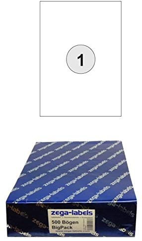 500 Etiketten 210 x 297 mm selbstklebend auf DIN A4 Bögen (1 Etikett DIN A4) - 500 Blatt Pack - mit 1 Rückseiten Schlitzung - Universell für Laser/Inkjet/Kopierer - 210x297mm 1-teilig