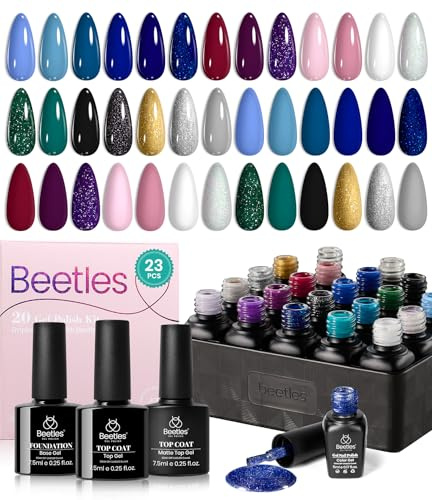 Beetles Gel Nail Polish Kit 20 Farben Celestial Collection mit 3 pcs Base Top Coat, Black White Blue Purple Green Christmas Gel Nagellack Soak off UV LED Essential Kit Gifts for Women