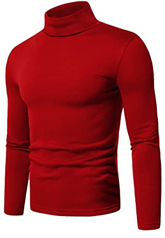 URBAN BUCK Men Turtleneck Long Sleeve Slim Fit Shirt - Ultra Soft Cotton Premium Winter Sweater - Warm Pullover Fitted Sweatshirt Kyle Red (S)