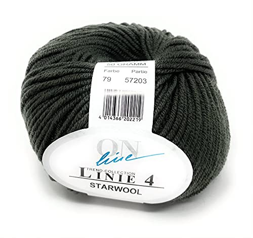 ONline Linie 4 Starwool,hochwertige Merinowolle,50g,zum Stricken u. Häkeln, 100% Schurwolle (Merino) superwash (79 lodengrün)