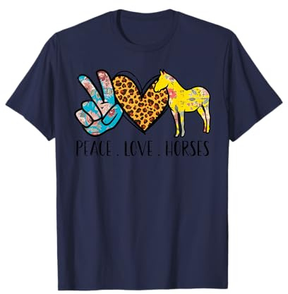 Peace Love Horses Riding Equestrian Gypsy Hippie Women Girls T-Shirt