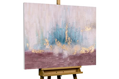 KunstLoft Leinwandbild | 100% HANDGEMALT | 100x75cm | Gemälde 'Macht der Erde' | Abstrakt | Türkis | Wandbild Wohnzimmer